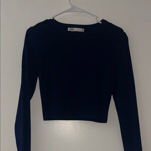 Zara Women's Navy Long Sleeve Crop Top